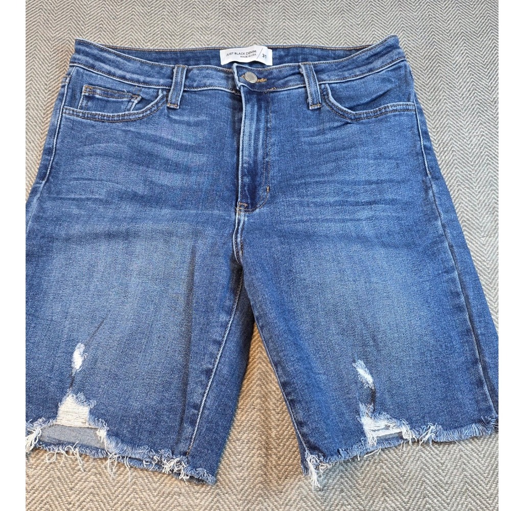 Just Black Denim High Rise Distressed Bermuda Shorts Blue Size 31 Made in USA